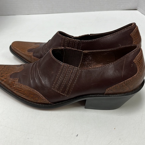 Matisse Vintage Brown Leather Western Pointed Toe Slip On Heel Mule Ankle Boots - Picture 3 of 5